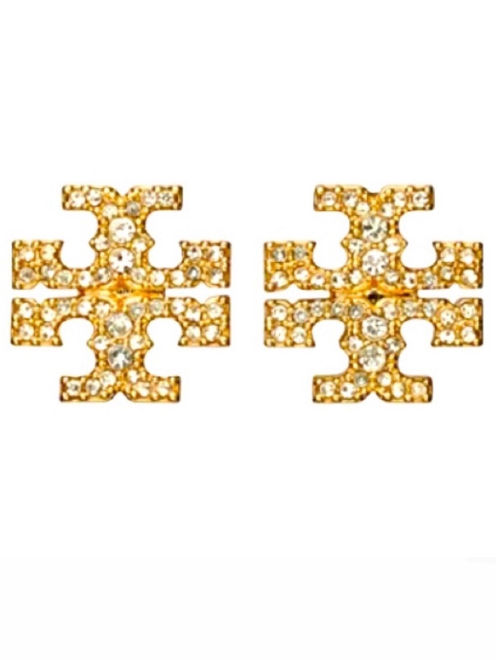 TORY BURCH GOLD ICONIC LOGO PAVÉ STUD EARRINGS
